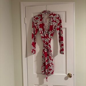 Diane Von Furstenberg Red and White Wrap Dress